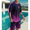 メンズトラックスーツ2022夏のTシャツショーツスーツメンセットK印刷メンズカジュアルスウェットパンツ大きなビーチパンツ