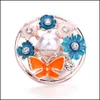 Componenten Colorf Butterfly Bloem Crystal Snap Button Sieraden Sier Acryl Pealr 18mm Metaal Snaps Knopen Passen Bracelet Bangle Noosa DHXBD