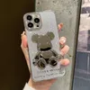 Electroplating flash powder bear Phone Cases For iPhone 14 14Pro 13 12 prevention shells