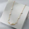 Anhänger Halsketten 2022 Frauen Zierliche Edelstahl Schmuck 18 Karat vergoldet Schlüsselbeinkette Natürliche Süßwasserperlen Halskette Für