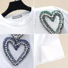 Women's T-Shirt 2022 Summer White Women Tops Beads Fashion Short Sleeve Tshirt Cotton Loose Female T-shirts Girls T Shirt Basic Tee