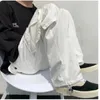 Pantalon homme noir blanc décontracté mode ample droite jambe large hommes Streetwear Hip hop poche Cargo hommes pantalon 220827