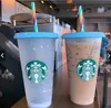 Starbucks Tumbler Blue Cups 24oz/710ml أحجام البلاستيك تعثر أكواب المشروبات حورية البحر Goddess Frappuccinos تغيير تسامي قوس قزح