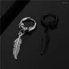 Backs Earrings Stainless Steel Feather For Man Women Korean Fashion Design Leaf Hoop Punk Ear Clip On Drop Piercing Jewelry