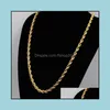 Chains Hip Hop 18K Gold Plated Stainless Steel M Twisted Rope Chain Womens Choker Necklace For Men Hiphop Jewelry Gift Drop Delivery Dhdwu