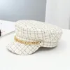 Berets Autumn Winter Tweed Chain Hat For Womens Flat Army Sailor Girl Visor Travel Plaid Sboy Fashion