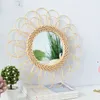 Miroir décoratif en forme de soleil en rotin, décoration artistique innovante, miroir de maquillage rond, miroir mural de salle de bains, 20220826 E3