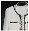 Spring ronde nek tweed paneel jas wit contrast kleur 50% wol lange mouwen met één borsten zakken jassen jassen korte outdarnen 22G186366