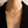 Girocollo Perla affascinante Cuore d'amore Nappa Catene per clavicola Collana di perline di pietra semplice per gioielli da sposa da donna