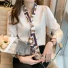 Damesblouses Shirts H Han Koningin Lente Chiffon Eenvoudig Kantoor Dame Blouse Vrouwelijk overhemd Strik Tops Lange mouw Casual Koreaanse OL Losse blouses Dames 220826