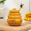 Garrafas de armazenamento de mel de colm￩ia cer￢mica Pote e macio de madeira Mel jar