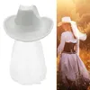 Berretti Cappello da sposa con velo a tesa larga da cowboy bianco per forniture per feste non sposate