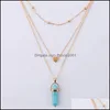 H￤nghalsband Fashion Opal Stone Hexagonal Column Rose Quartz f￶r kvinnor Naturliga kristallhalsband Bohemiska uttalande smycken present Dhwrq