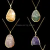 Pendant Necklaces Natural Jewelry Cut Surface Drop Quartz Crystal Necklace Ladies Mens Golden Amethyst Rose Citrine Delivery 2021 Pend Dh6M2