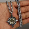 Pendant Necklaces Vintage Viking Compass Necklace Stainless Steel Men Chain Nordic Vegvisir Biker Amulet Jewelry Wholesale