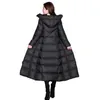 Futra kobiet sztuczne futra kurtki zimowe płaszcza kobiet Slim Parka Overknee bawełniany korea z kapturem ciepły czarny, długi płaszcz 220826