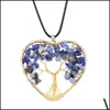 Pendant Necklaces Gold Natural Stone Pendants Heart Shape Reiki Heal Tree Of Life Crystal Necklace Wire Wrap Stones Rose Quartz Pendu Dhs0Z