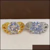 Con piedras laterales Grandes anillos de piedra de cristal redondos para mujeres Boda Nupcial Sier Anillo Fiesta de compromiso de lujo Aniversario Mejor regalo Dhwoo grande