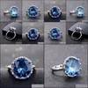 Bandringen Blue Gem Stone Wedding Women Finger Brand Sieraden voor Gemaakte Crystal Ring Drop Delivery 2021 Lulubaby DHJMW