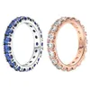 925 Sterling Silver Blue Stone Row Eternity Rings Womens Wedding Designer Jewelry Scatola originale per Pandora Anello in oro rosa Set regalo di fidanzamento