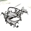 Máscaras de fiesta 1PCS Máscara de metal de encaje veneciano negro Mascarada Media cara Clear Diamante Fancy Dress 220827