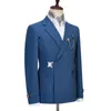 Męskie garnitury Blazers Cenne des Graoom Suits Suits Blue Jacket Spodni 2 sztuki zestaw metalowy zwolnienie Burza Elegancka sukienka wieczorna ślubna 220826