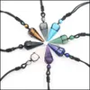 Pendant Necklaces Natural Stone Hexagonal Pointed Reiki Chakra Pendants Healing Quartz Crystal Dowsing Pendums Cord Adjustable Drop D Dhehv