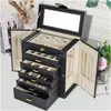Jewelry Boxes Akozlin Large Box Organizer Functional Lockable With Big Mirror Leather Storage Case For Women Girls Ring Necklace Earr a206i