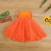 Robes de fille Halloween Toddler Girls Sweet Princess Dress Spaghetti Strap Front Flowers Grimace Pattern Mesh Patchwork Layered Hem