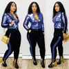 Kvinnor Tvåbitar byxor Autumn Winter Sequin 2 Piece Set Women Tracksuit långärmad jacka Top Pants Fit Streetwear Sparkly Matching Set Club Outfits 220826