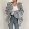 Women's Jackets Autumn Lazy Loose Casual Solid V Neck Lantern Sleeve Knitted Sweater Wild Long Sleeve Oversize Cardigan Coat Retro Sueters Mujer 220827