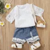 Clothing Sets Summer Baby Girl Short Sleeve Lace Embroidery Top Denim Pants 3 6 12 18 24 Month Born Infant Clothes Child Outfit Set