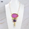 Anhänger Halsketten GuaiGuai Schmuck Weiße Perle Rosenkranz Kette Halskette Rote Rose Achat Scheibe Amethyst Quarz Punkt 20"