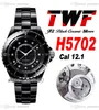 TWF J13 H5702 A12.1 Automatic Unisex Watch Mens Ladies 38mm Korea Ceramic Black Dial Diamonds Markers Ceramics Bracelet Super Edition Womens Watches Puretime C3