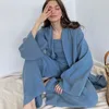 Lounge do sono feminino Autumn French Nightgown Loose 100 Cotton Feminino Pijama Sets Flare Trouser Suits Woman 2 peças Galze Bathrobe Wholesale 220827