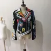 Veste en cuir Pu pour femmes, Parkas à rivets et perles, imprimé Graffiti coloré, vestes et manteaux de motard, veste Punk Streetwear