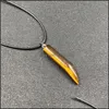 Pendant Necklaces Fashion Ox Horn Shape Chakra Natural Stones Necklace Reiki Healing Crystal Charms For Men Women Jewelry Black Rope Dhkiw