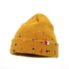 Bérets hommes femmes multicolore éclaboussures peinture chaud chapeau d'hiver doux épais tricot bonnet à revers oreillette basique casquette de crâne