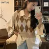 Kamizelki damskie koreańskie podstawowe vneck argyle przycięty sweter wiosna jesienna luźna luźna bez rękawów kamizelka swetra kamizelka swetra swobodny sweter 220826