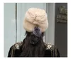 Winter Fur Hat Women 100% Mink Fur Cap Ear Warm Silver Fox Pompom High Elastic