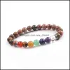 Beaded Strands Bead Chakra Bracelet - 7 8Mm Lava Ansiedad Aceite esencial Difusor Piedra Yoga Meditación Relajación Curación Gota Delive Dhlzx