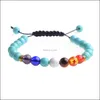 Beaded Strands Factory Sale Handmade Lucky Turquoise Woven 7 Chakra Adjustable Natural Stone Bracelet With 8Mm Round Beads For Unise Dhgio