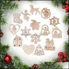 Autres fournitures de fête festive 15pcs ornement de noël en bois fait à la main père noël flocon de neige bonhomme de neige forme d'ange bois artisanat décoration Dhiz3