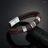 Charm Bracelets Multilayer Braided Leather Bracelet Men Stainless Steel Magnetic Clasp Trendy Woven Bangle Armband Pulsera Hombre