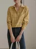 Bluzki damskie 2022 Koszulki Vintage Koreańska moda elegancka biuro dama szachownica wiosna letnia matcha kolor