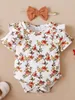 Kleidungssets Baby Mädchen Sommer Outfit Kurzarm O Hals Blumen Strampler Braun PP Shorts Stirnband