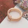 NIEUWE Rose gold Triple Spiral Ring CZ diamant Vrouwen Meisjes Huwelijkscadeau ontwerper Sieraden Originele Doos voor Pandora 925 Zilveren Ringen Set