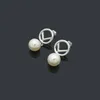 Europe America Fashion Style Hoop Earrings Lady Women Three Color Hardware Graved F Letter Tassels Single Pearl With Diamond Earring