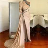 Vintage zeemeermin Sparkling prom jurken prinses Eén schouder One Long Sleeve Halter Appliques pailletten Satin Side Slit Floor Lengte feestjurken plus maat op maat gemaakt