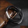 Catena a maglie fatta a mano Mti a strati in pelle intrecciata Bracciale incrociato per uomo Donna Collegamento cordino nero Cinturino da polso vintage Corda polsino Bangle Ebreo Dhzkf